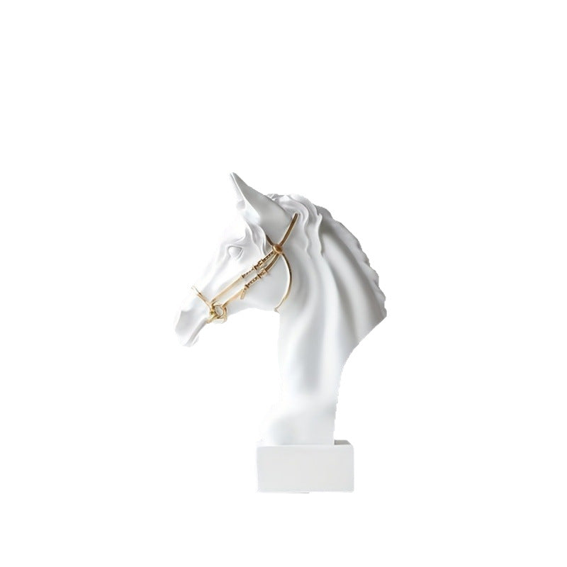 Modern Horse Head Sculpture, Minimalist Resin Tabletop Decor for Living Room, Office & Home, Gold-x