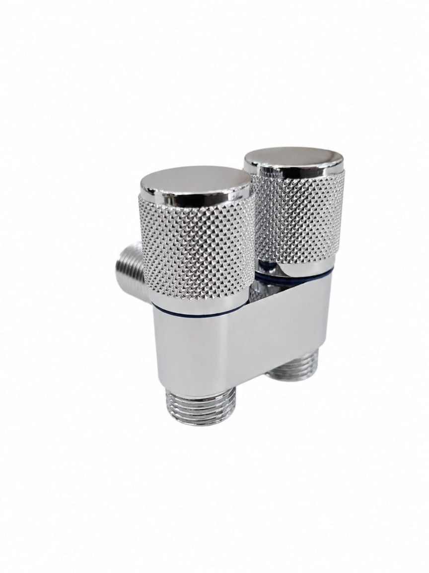 2 Way Angle Valve, Dual Outlet Brass Angle Cock, Chrome-Plated Bathroom Stop Valve, Heavy-Duty Leak-Proof Water Control Valve, Gold-x