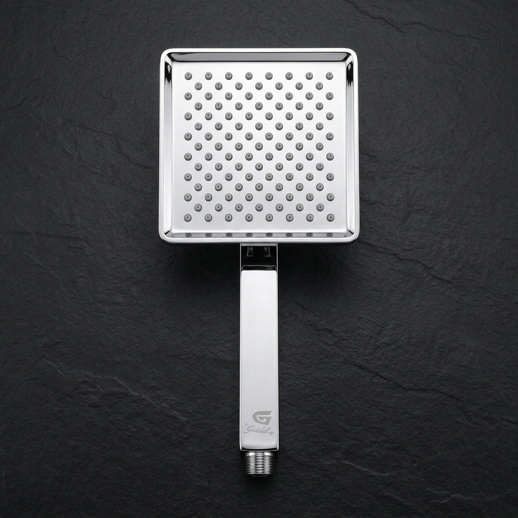 Magic Flow 4" Square Overhead Shower with 9" Shower Arm – Premium Stainless Steel, Chrome Finish, Gold-x