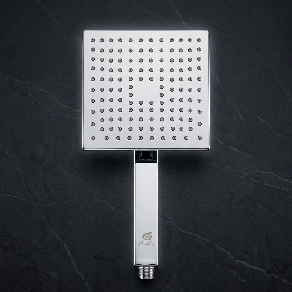 Soft Flow 4" Square Overhead Shower with 9" Shower Arm – Premium Stainless Steel, Chrome, Gold-x