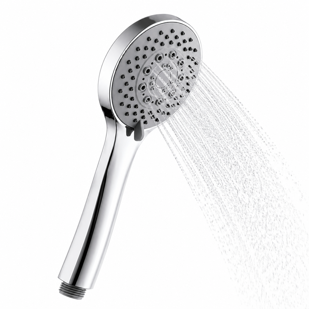 Multy Flow 5-Function Hand Shower, Premium Chrome Finish, Complete Set with Wall Hook & 1.5m Premium Hose, Gold-x