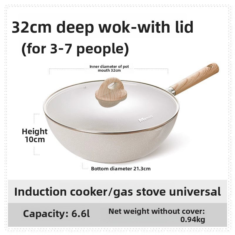 Nonstick Deep Wok Pan with Glass Lid & Wooden Handle, 3L Induction & Gas Compatible Cooking Wok
