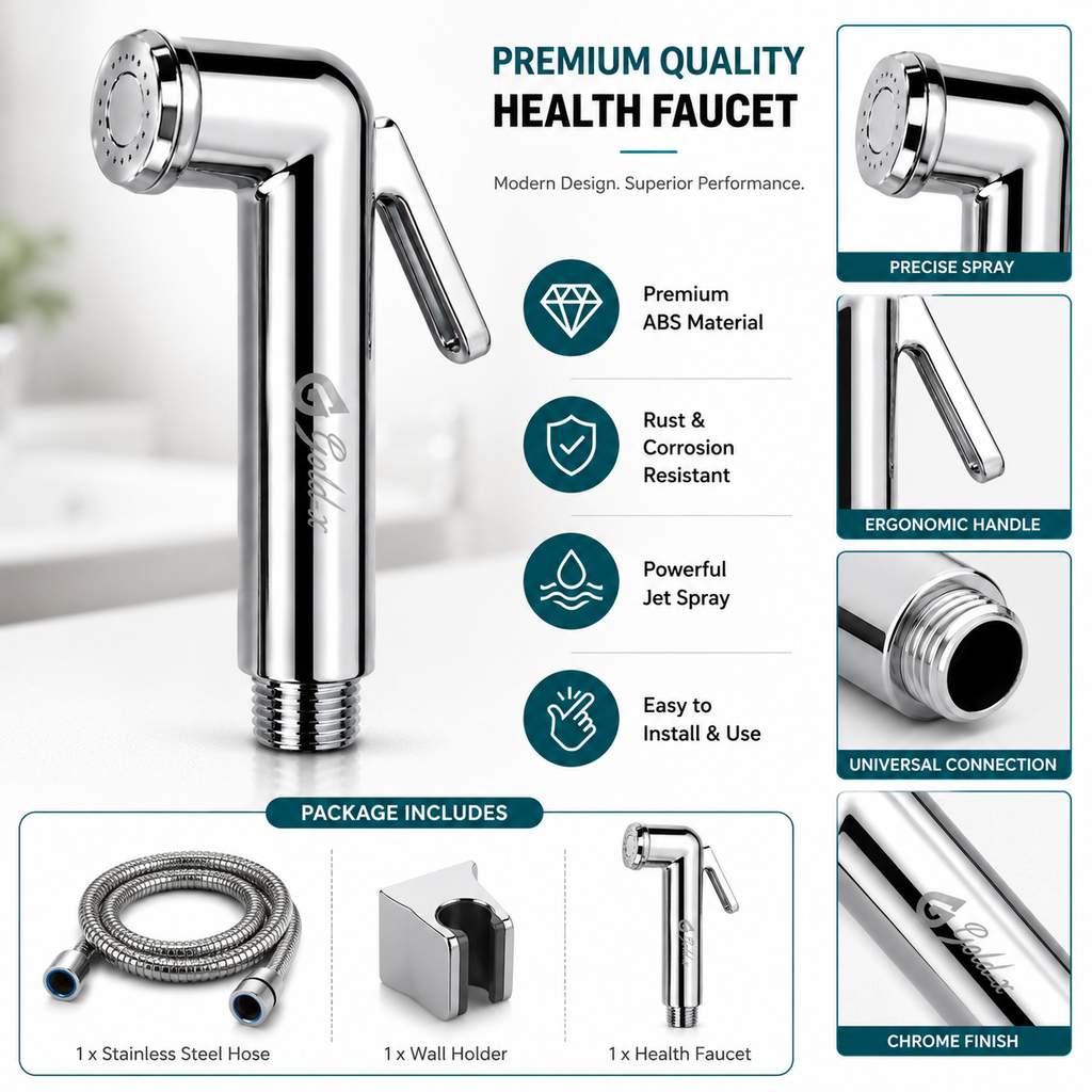 Big Opal Chrome Health Faucet, Premium ABS Jet Spray for Bathroom, Gold-x