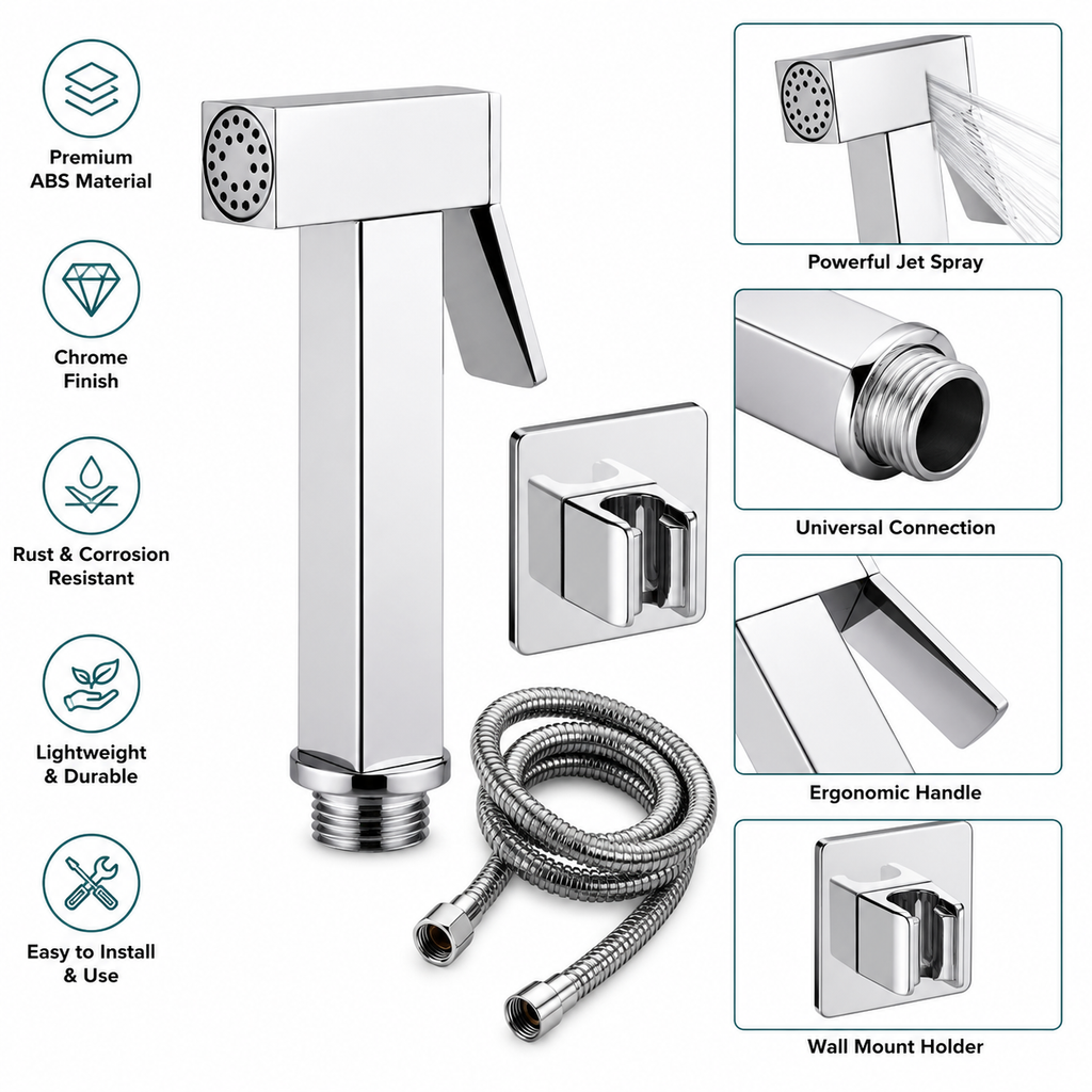 Square Chrome Health Faucet, Premium ABS Jet Spray for Bathroom, Gold-x