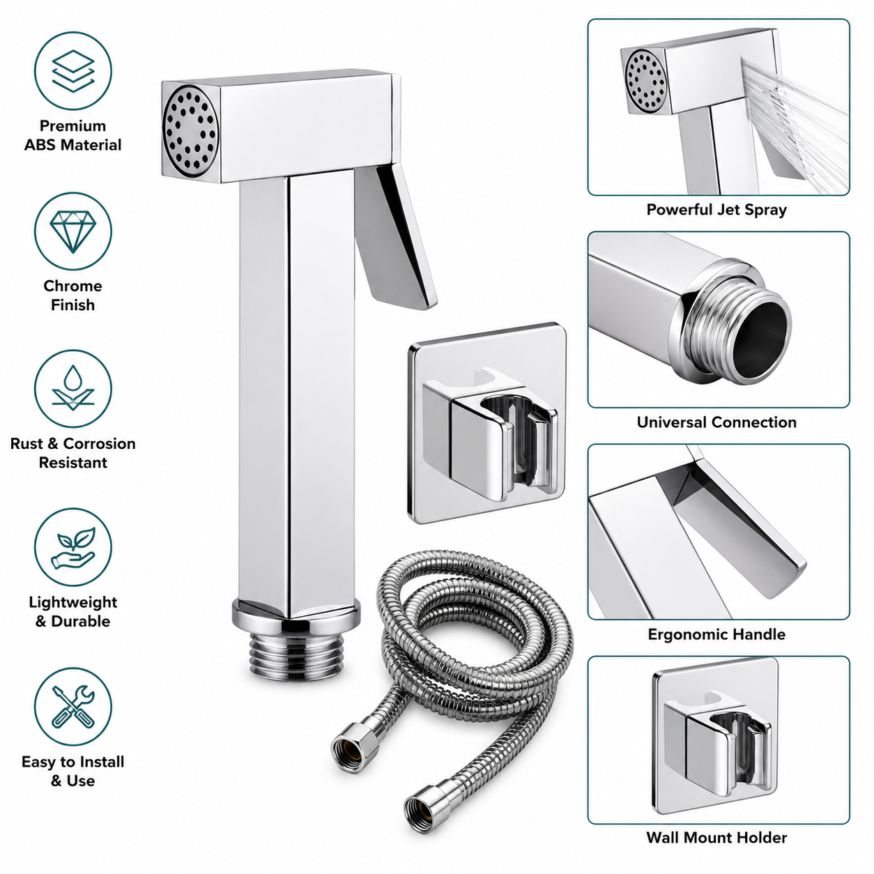 Square Chrome Health Faucet, Premium ABS Jet Spray for Bathroom, Gold-x