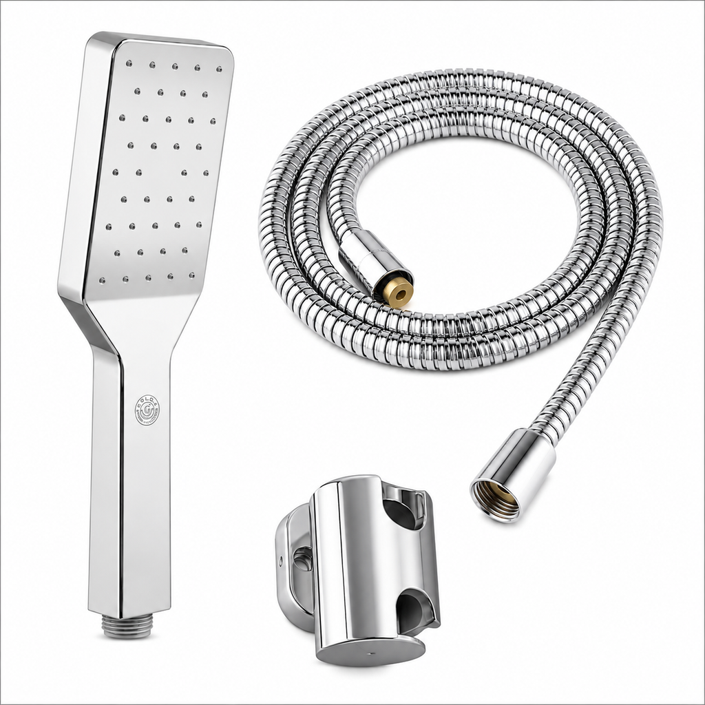 WaterClean Hand Shower Set, Premium Chrome Finish, Complete Set with Wall Hook & 1.5m Premium Hose, Gold-x