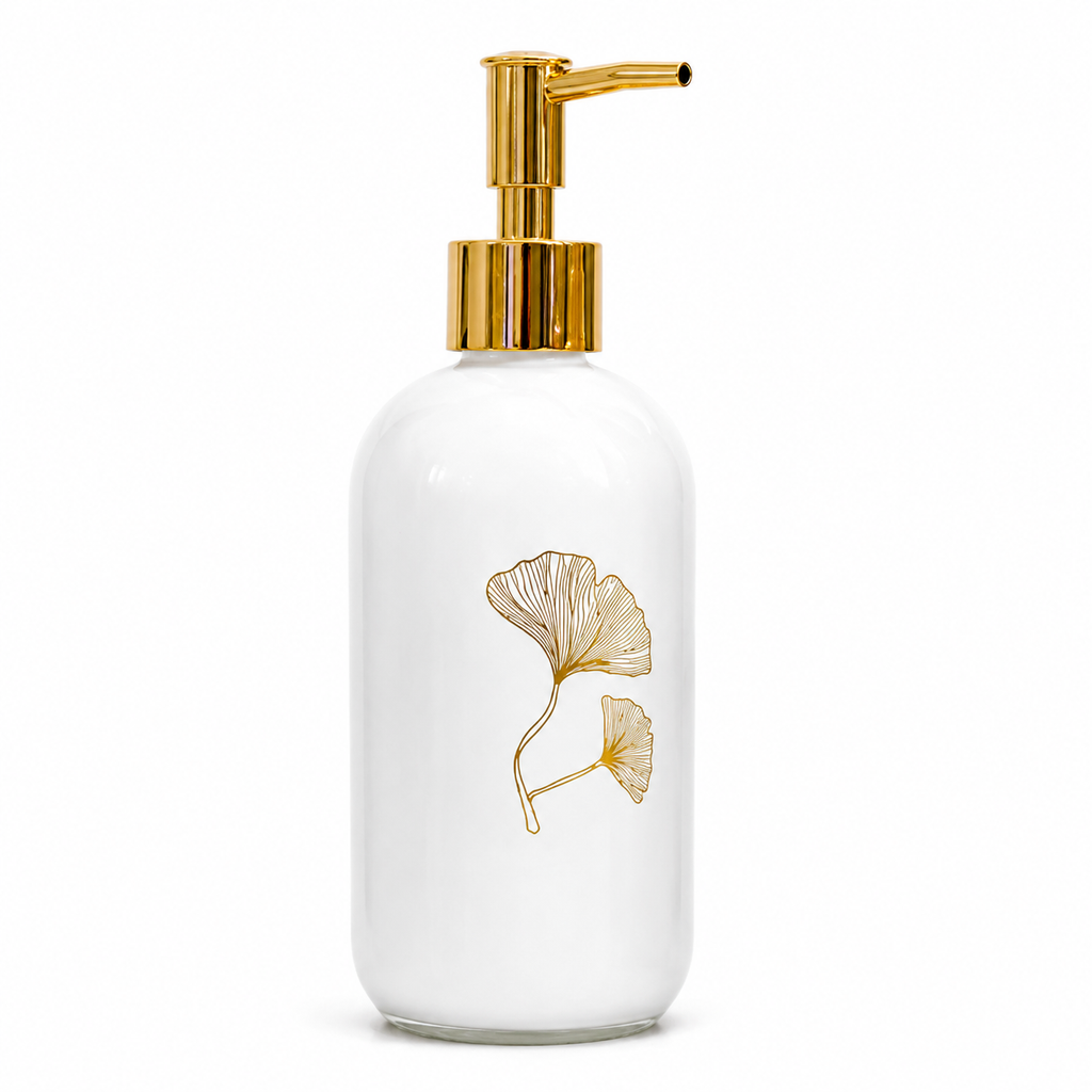 Glass & Ceramic Soap Dispenser | Random Design & Color | Bathroom & Kitchen Lotion Pump, Gold-x