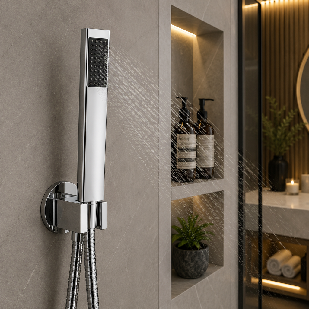 Stainless Steel Premium Hand Shower Set, High-Pressure Chrome Finish, Complete Set with Wall Hook & 1.5m Premium Hose, Gold-x