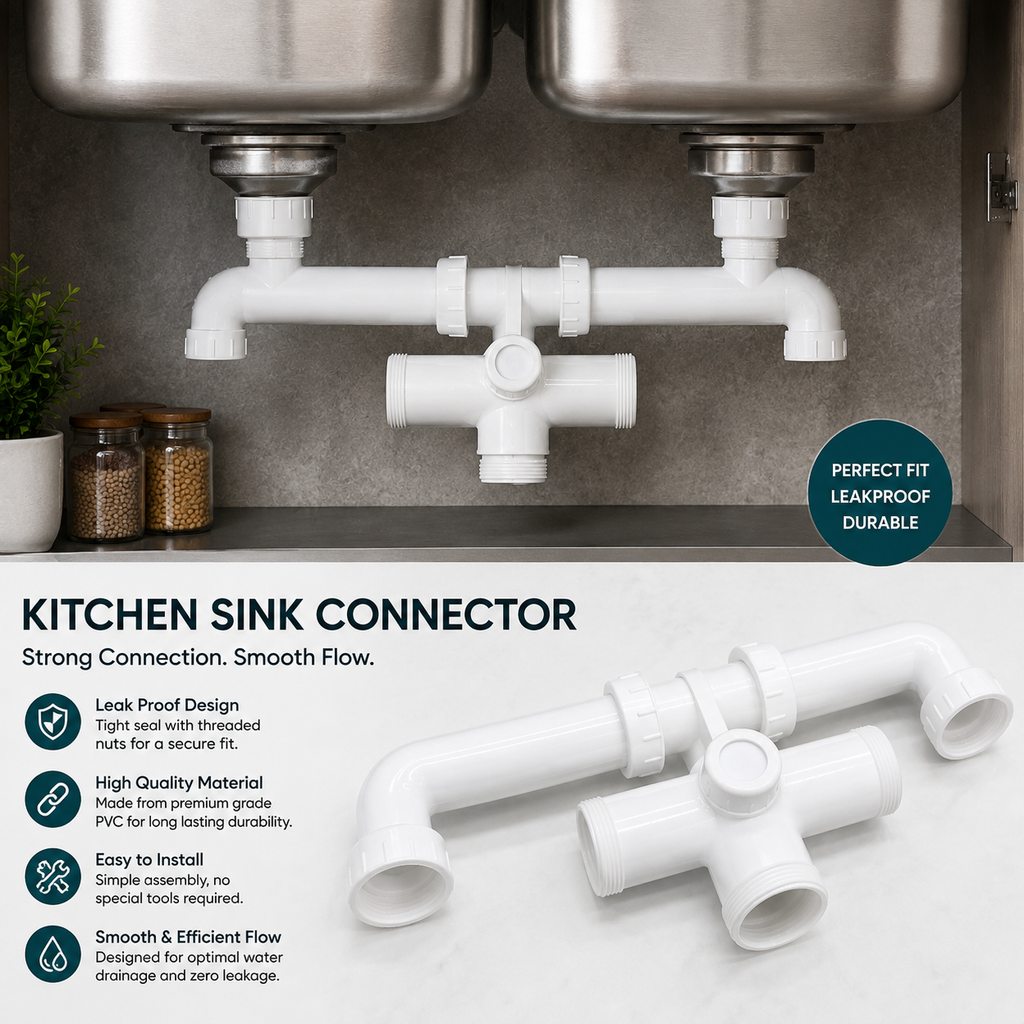 ABS Sink Connector, Dual Sink Drain Connector, Bathroom & Kitchen Basin Waste Connector, Durable Leak-Proof Plumbing Fitting, Gold-x
