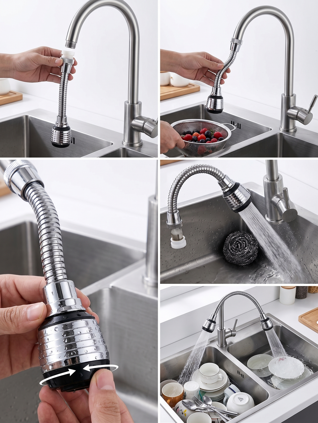 Turbo Flex Tap Shower (Small), Flexible High-Pressure Faucet Shower Attachment, Gold-x