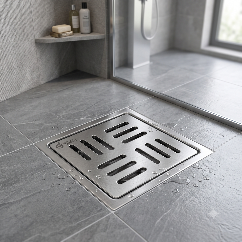 Matte Square Floor Drainer, Stainless Steel Drain Cover (5x5 & 6x6 Inch), Gold-x