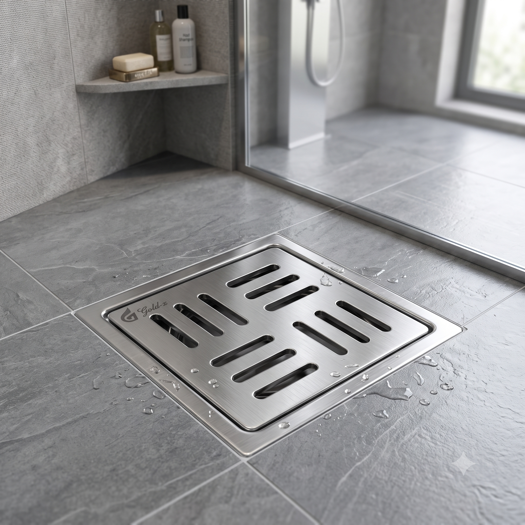 Matte Square Floor Drainer, Stainless Steel Drain Cover (5x5 & 6x6 Inch), Gold-x