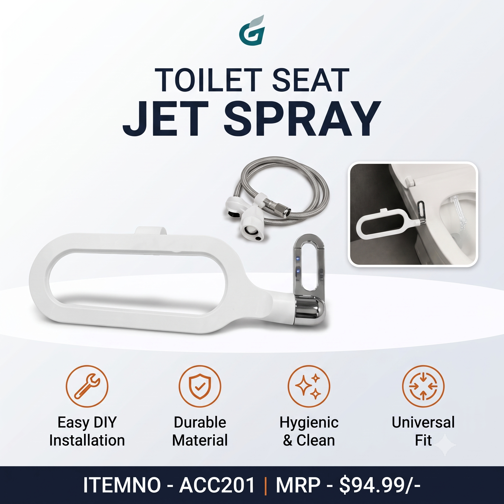 Toilet Seat Jet Spray, Handheld Bidet Sprayer with Hose & Wall Hook, Stainless Steel Health Faucet | High-Pressure Bathroom Cleaning Spray, Gold-x