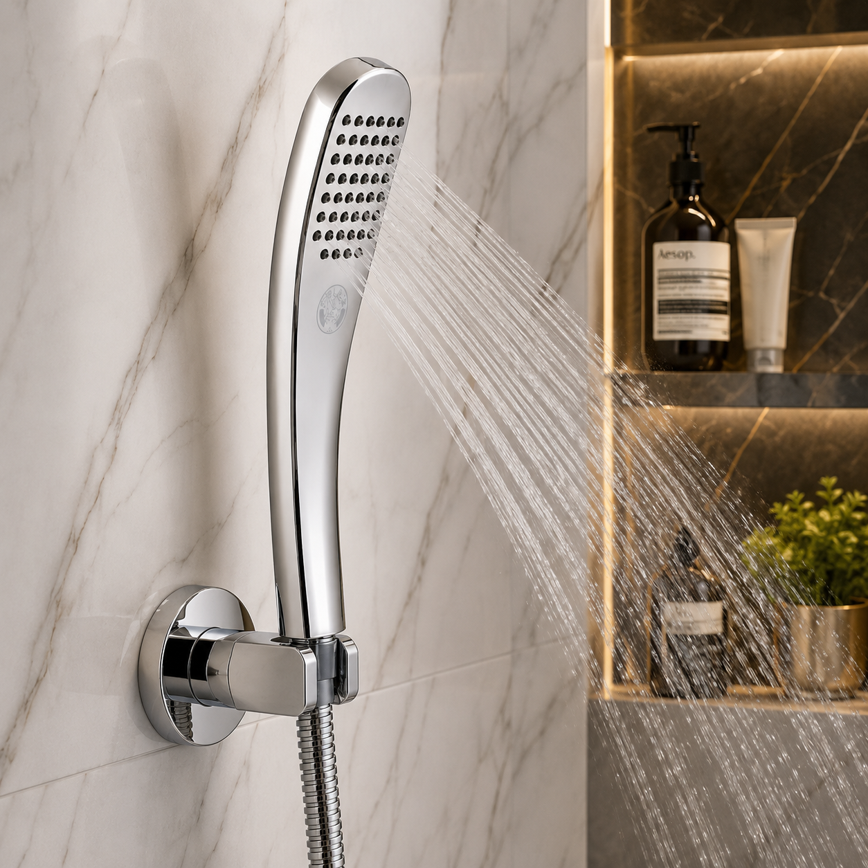 Jaguar Style Premium Hand Shower Set, Chrome Finish, Complete Set with Wall Hook & 1.5m Premium Hose, Gold-x