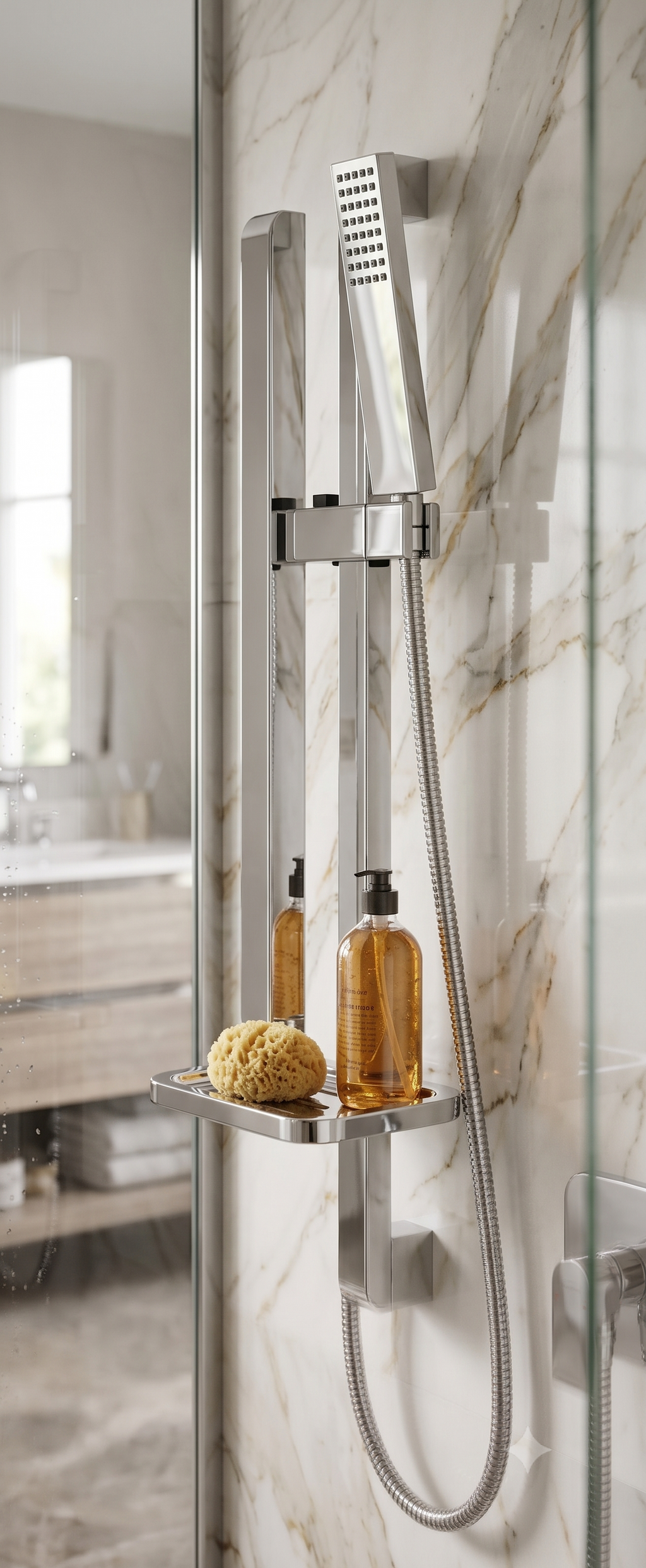 Adjustable Shower Rail, Stainless Steel Shower Slide Bar with Hand Shower Holder, Wall-Mounted Bathroom Shower Rail, Rust-Resistant, Gold-x