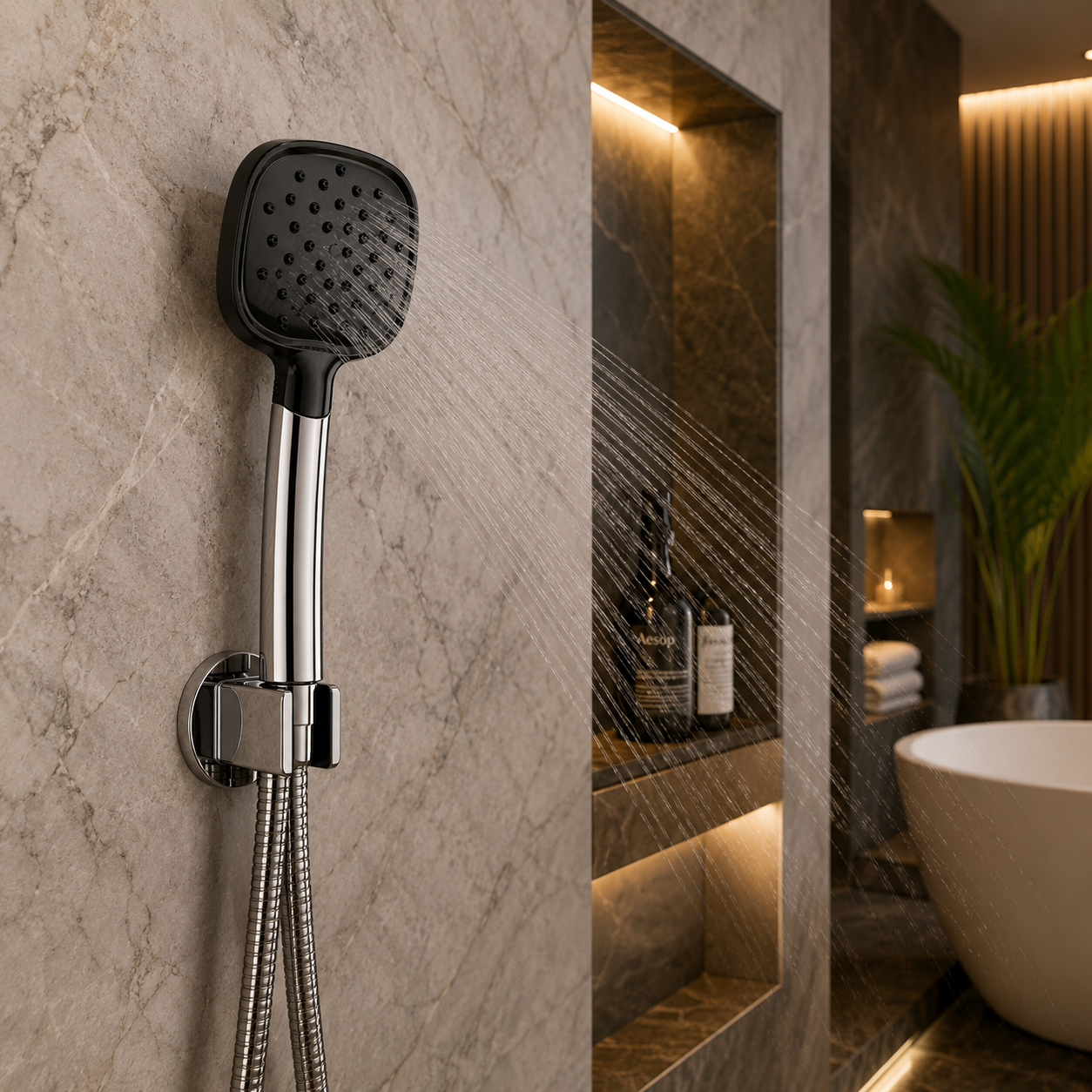 Grohee Premium Hand Shower Set, High-Pressure Chrome & Black Finish, Complete Set with Wall Hook & 1.5m Premium Hose, Gold-x
