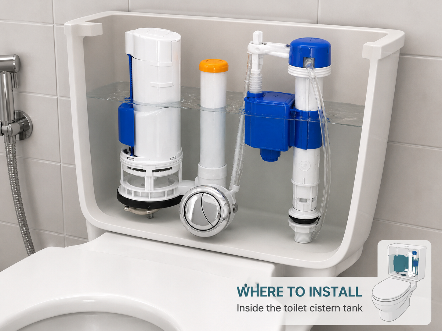Toilet Cistern Internal Fitting Kit, Complete Flush Tank Repair & Replacement Set, Premium Quality, Gold-x