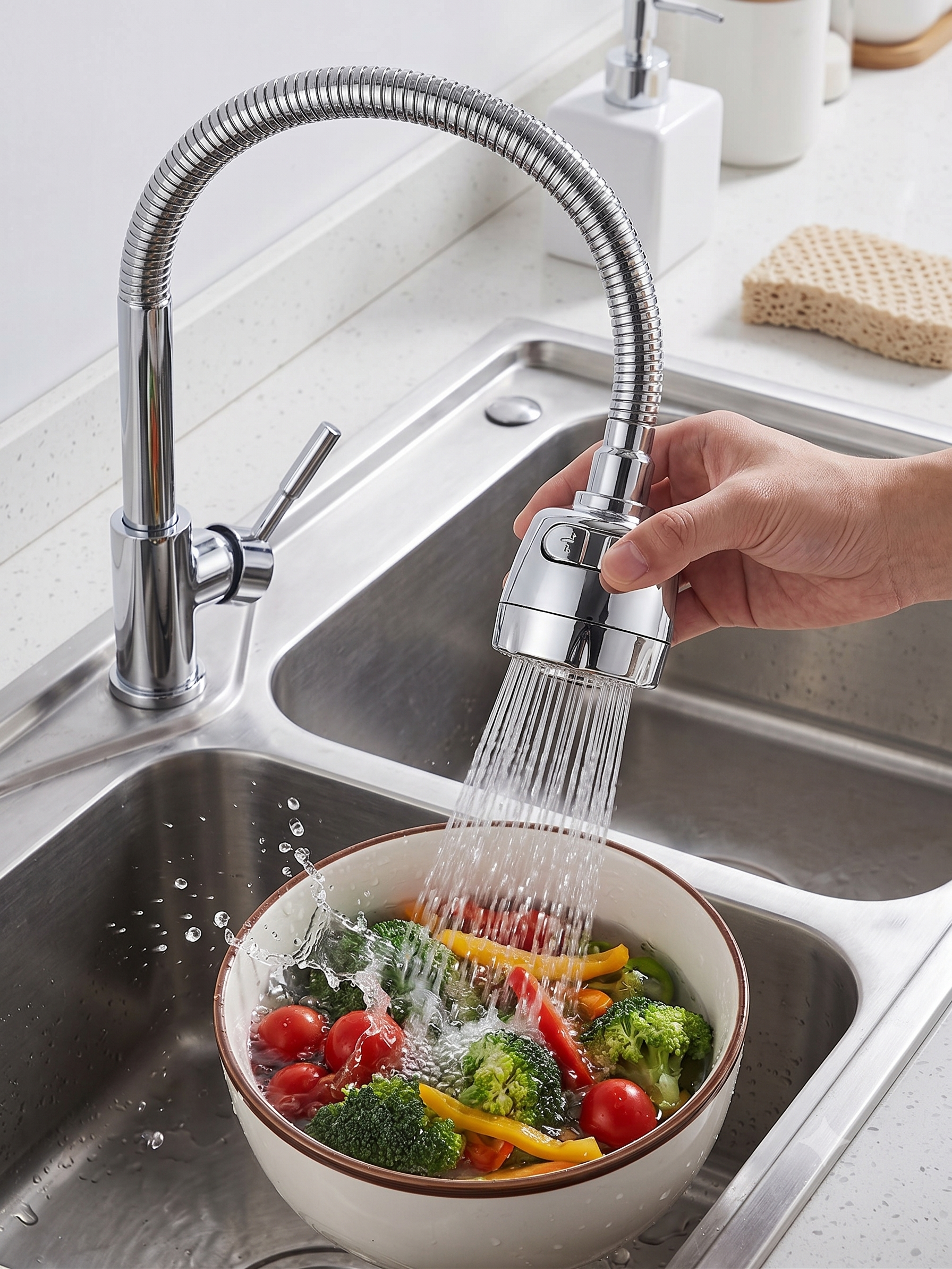 Sink Shower with Tube, Flexible Faucet Shower Attachment for Kitchen & Bathroom, Gold-x