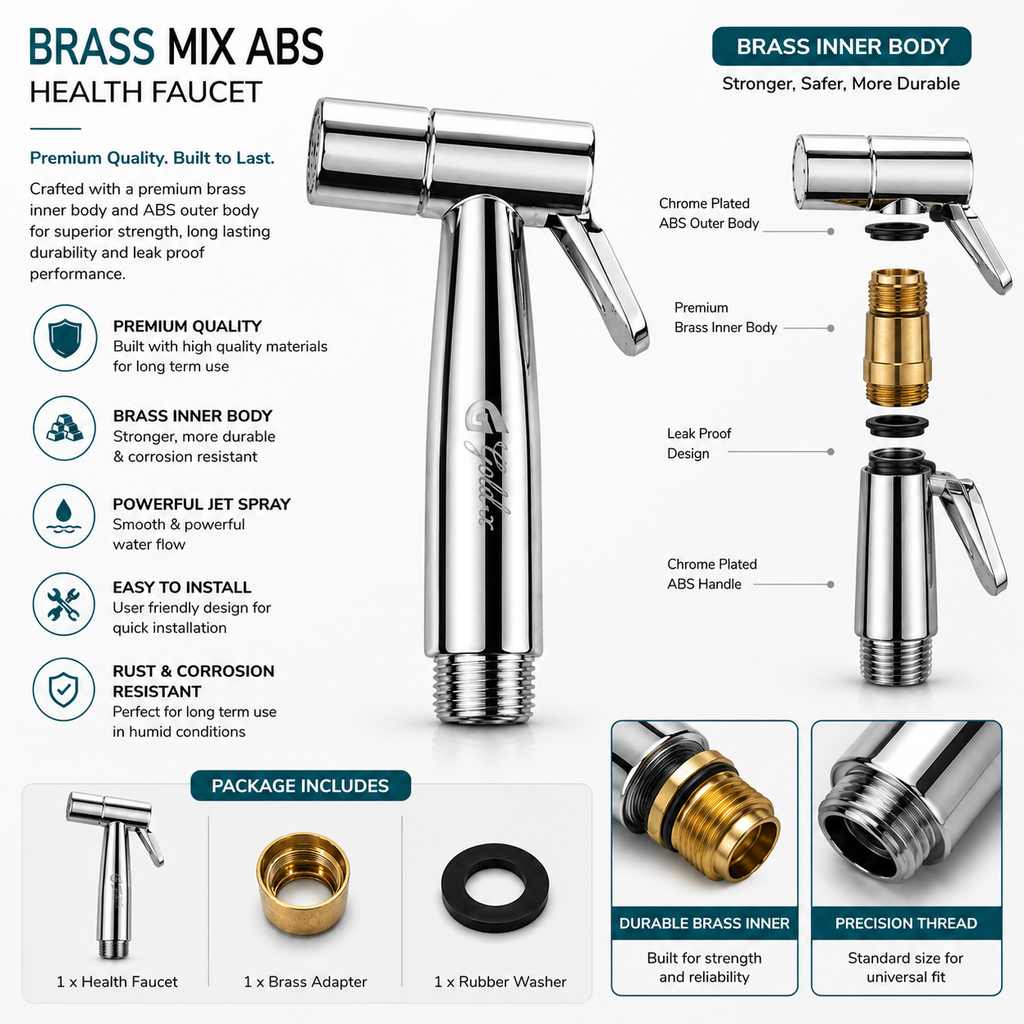 Brass Mix ABS Health Faucet | Chrome Jet Spray with Brass Inner Body, Gold-x