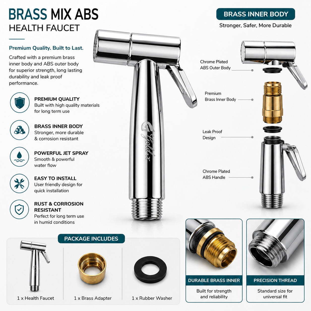 Brass Mix ABS Health Faucet | Chrome Jet Spray with Brass Inner Body, Gold-x