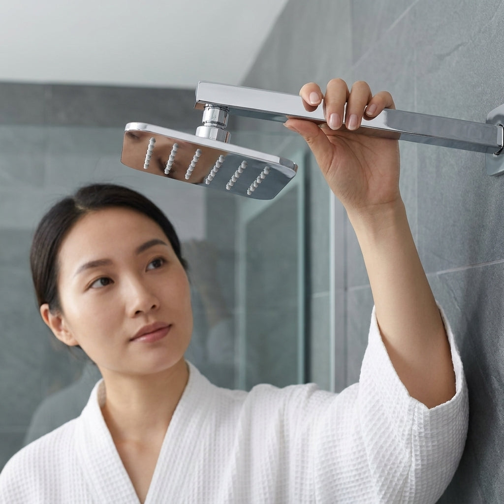Kollar 4" Square Overhead Shower with 9" Shower Arm, Premium Stainless Steel, Chrome Finish, Gold-x