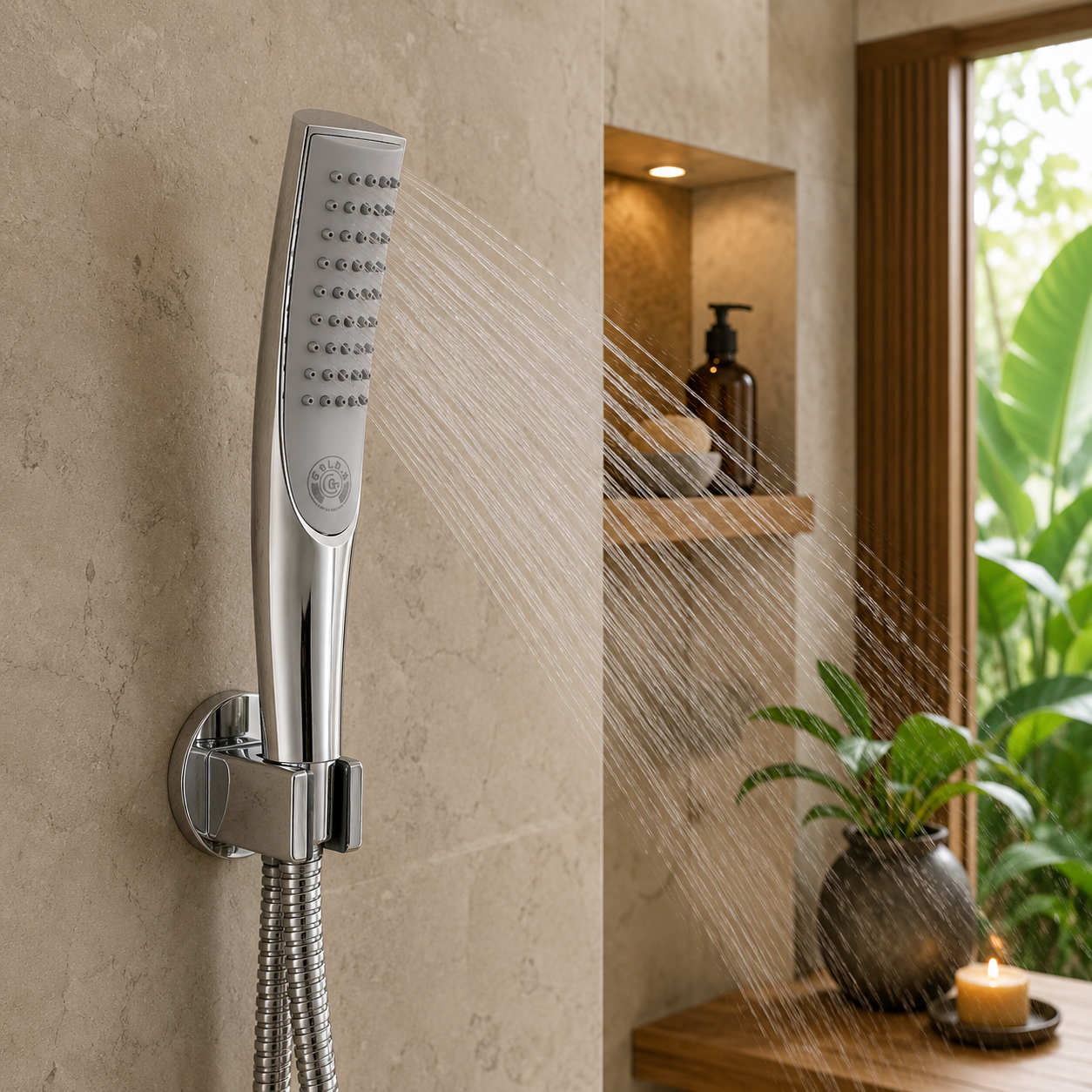 Sleek Gray Premium Hand Shower Set, Chrome Finish, Complete Set with Wall Hook & 1.5m Premium Hose, Gold-x