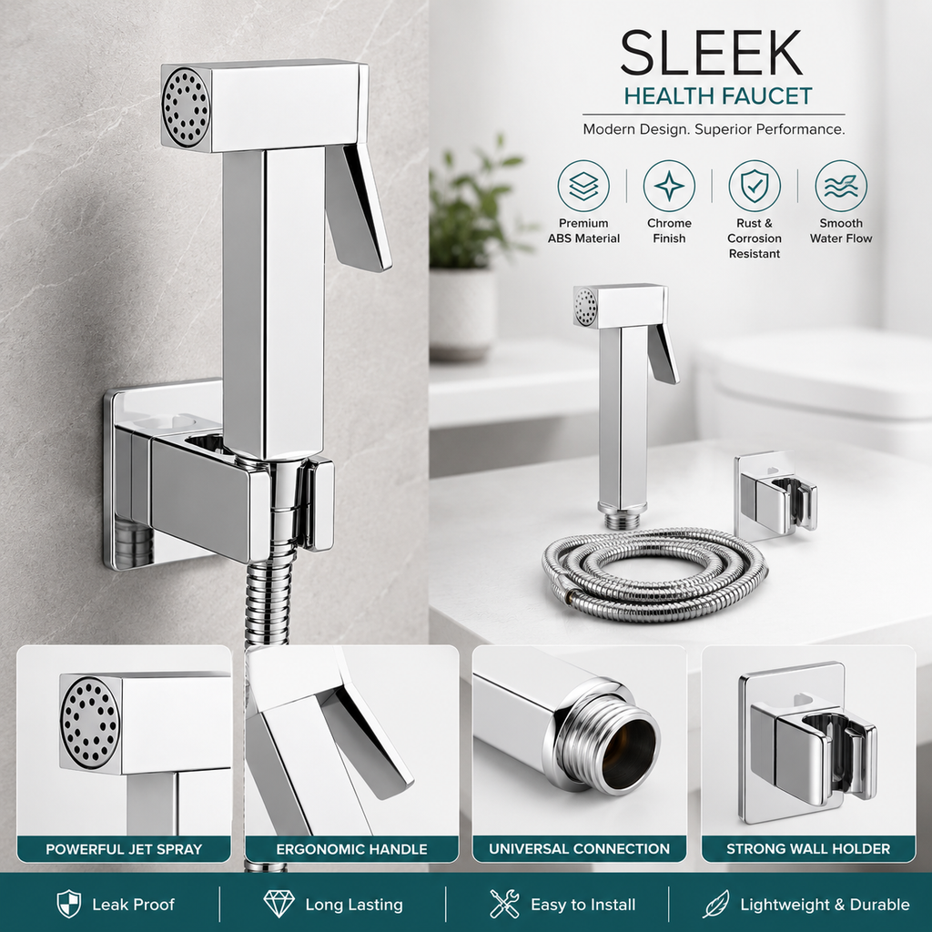 Square Chrome Health Faucet, Premium ABS Jet Spray for Bathroom, Gold-x