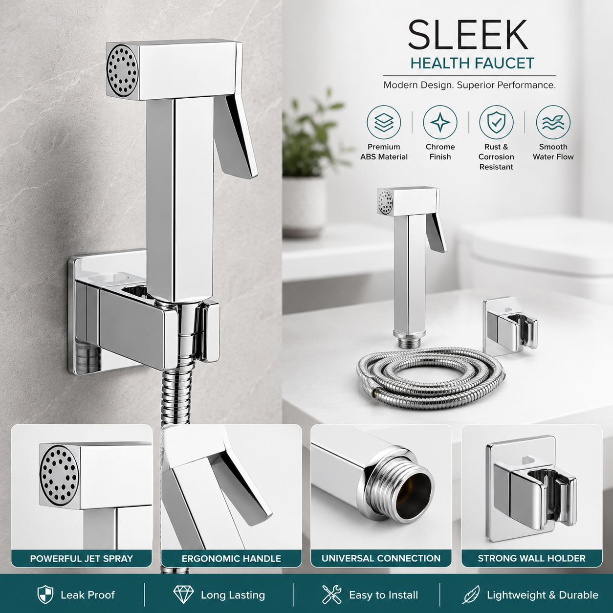 Square Chrome Health Faucet, Premium ABS Jet Spray for Bathroom, Gold-x