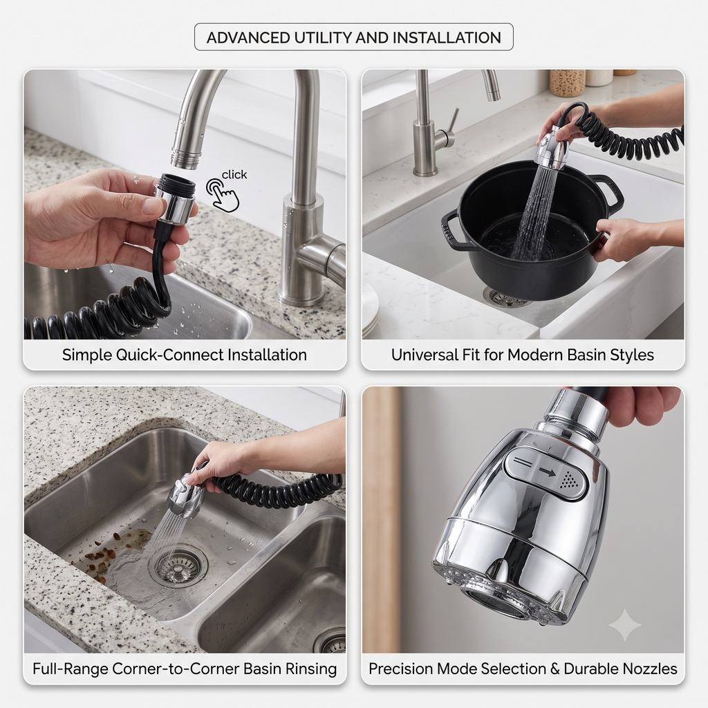 Sink Shower Flex Tube, Flexible Faucet Hose for Kitchen & Bathroom Taps, Gold-x