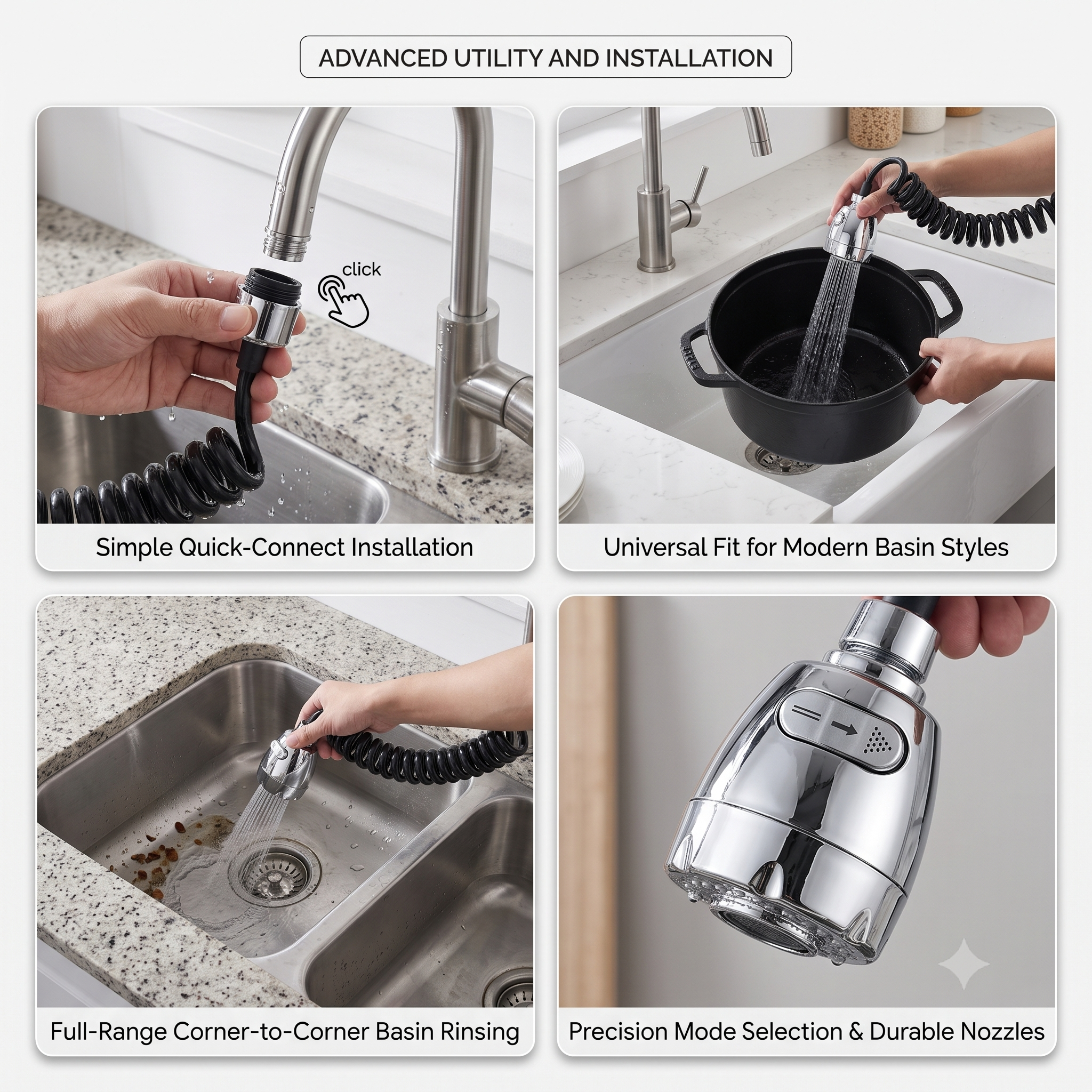 Sink Shower Flex Tube, Flexible Faucet Hose for Kitchen & Bathroom Taps, Gold-x