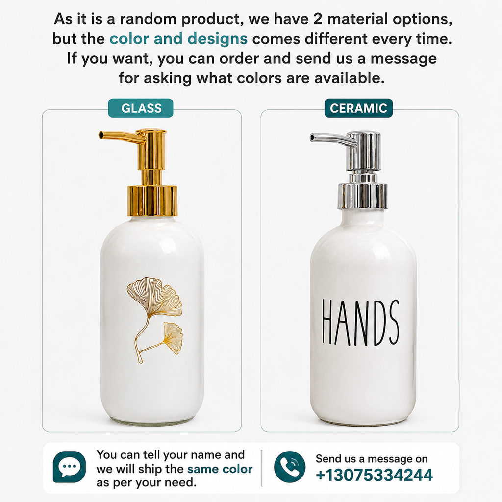 Glass & Ceramic Soap Dispenser | Random Design & Color | Bathroom & Kitchen Lotion Pump, Gold-x