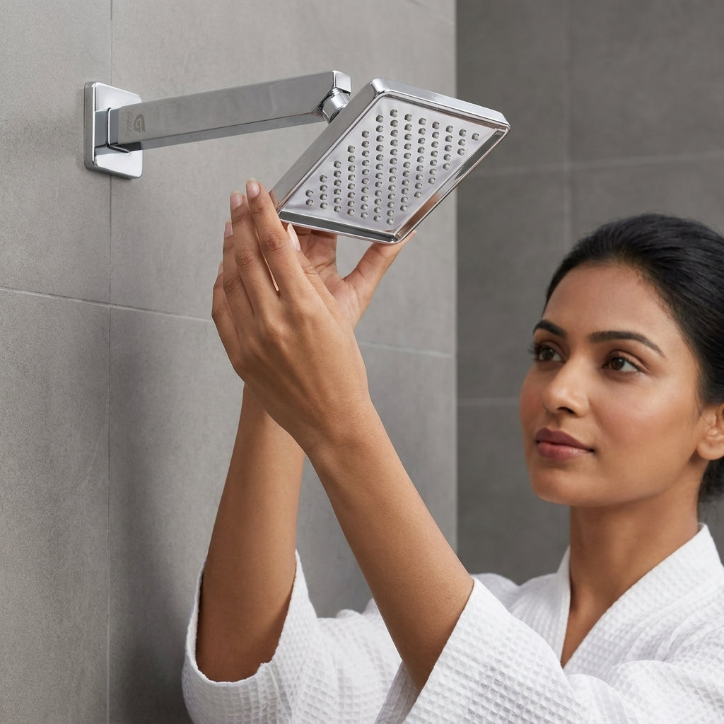 Magic Flow 4" Square Overhead Shower with 9" Shower Arm – Premium Stainless Steel, Chrome Finish, Gold-x