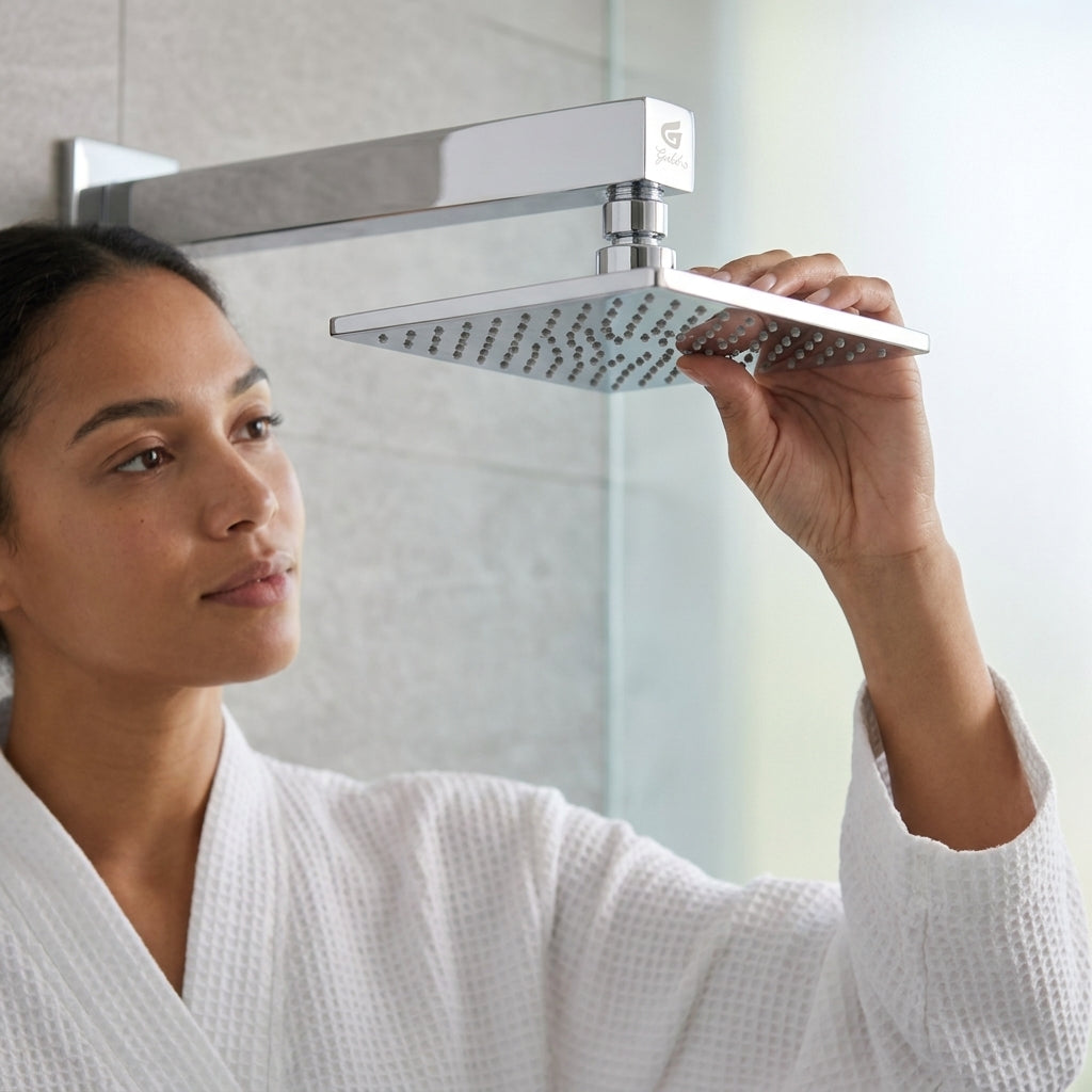Soft Flow 4" Square Overhead Shower with 9" Shower Arm – Premium Stainless Steel, Chrome, Gold-x