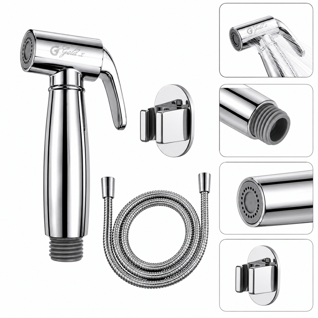 Parrot Chrome Health Faucet, Premium ABS Jet Spray for Bathroom, Gold-x