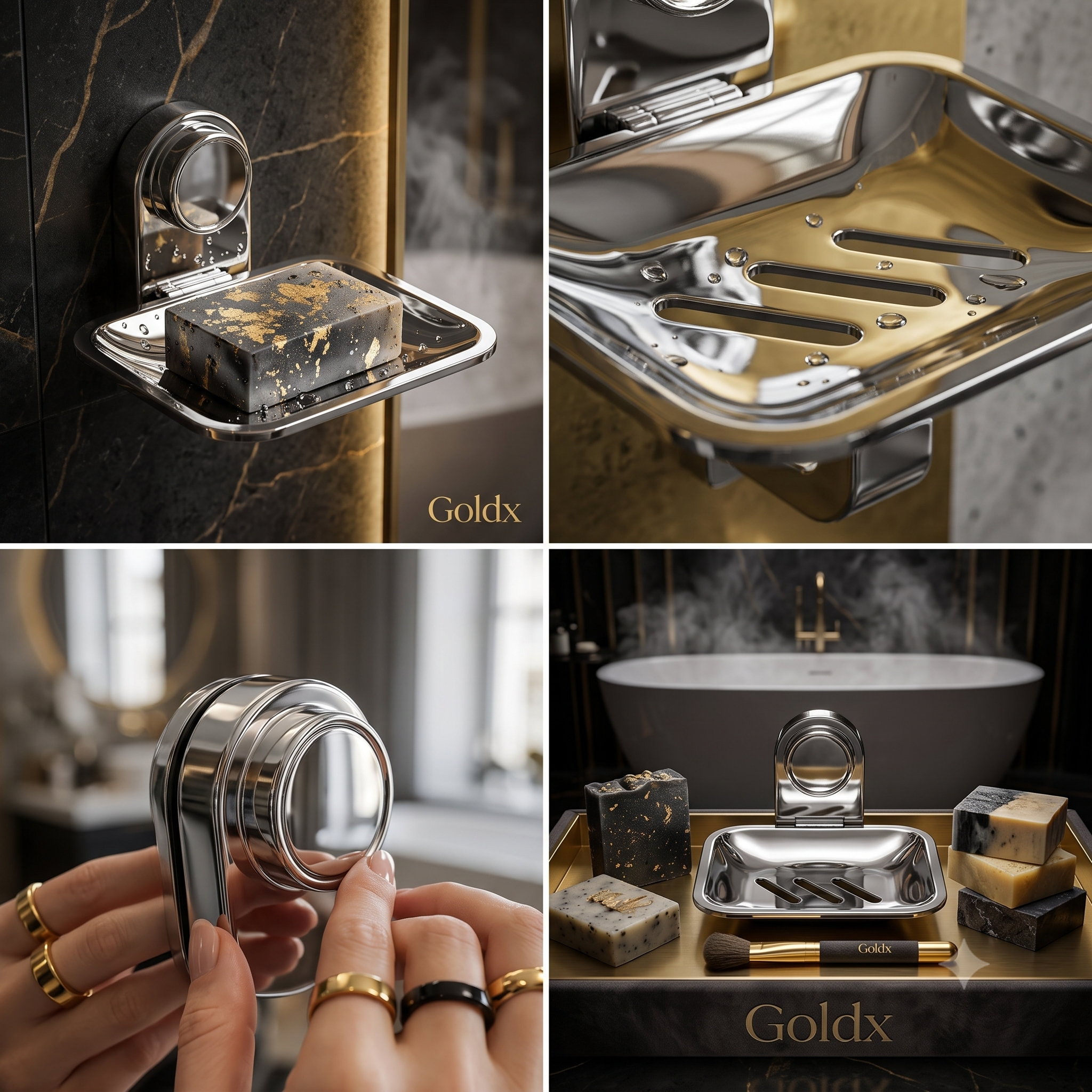 Heavy Square Soap Dish, Premium Stainless Steel Wall-Mounted Soap Holder (200g), Gold-x