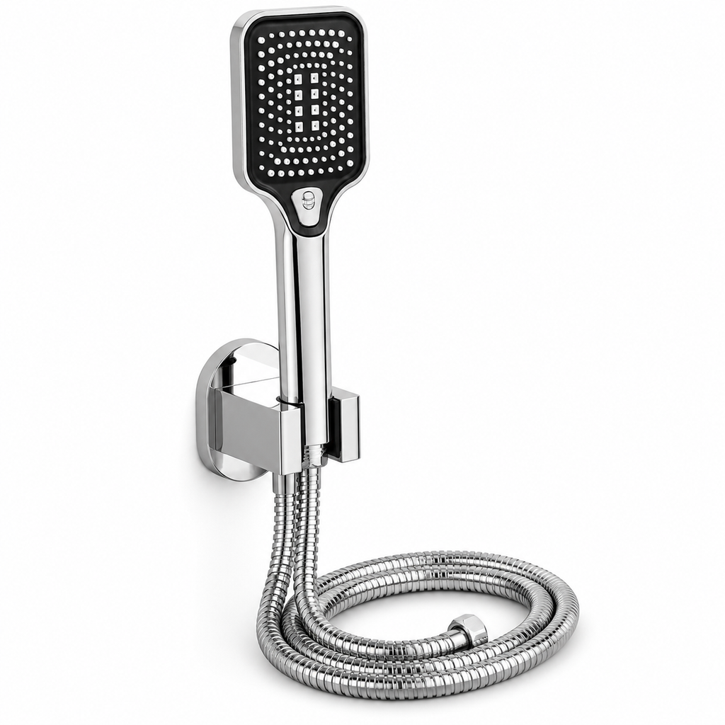 Dual Flow Premium Hand Shower Set, High-Pressure Chrome Finish, Complete Set with Wall Hook & 1.5m Premium Hose, Gold-x