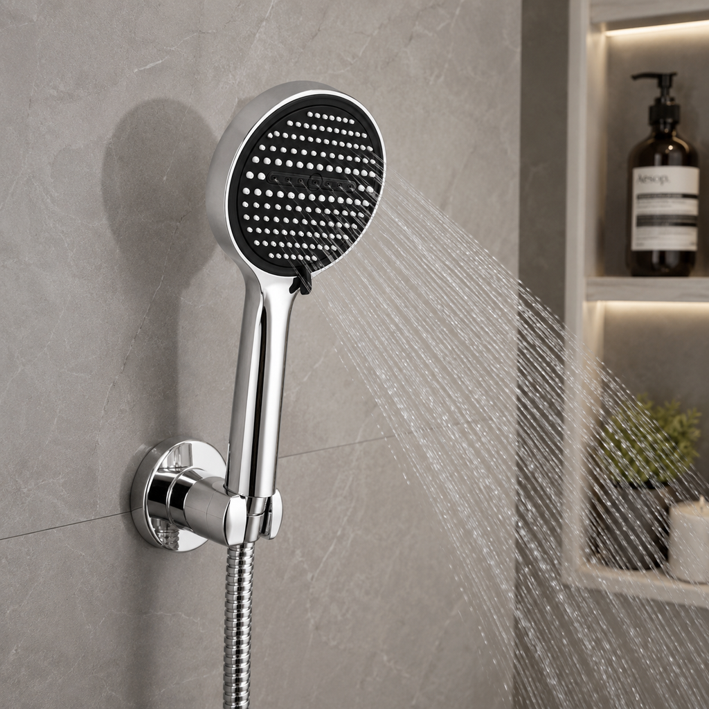 Waterfall Multi Flow Premium Hand Shower Set, High-Pressure Chrome Finish, Complete Set with Wall Hook & 1.5m Premium Hose, Goldx