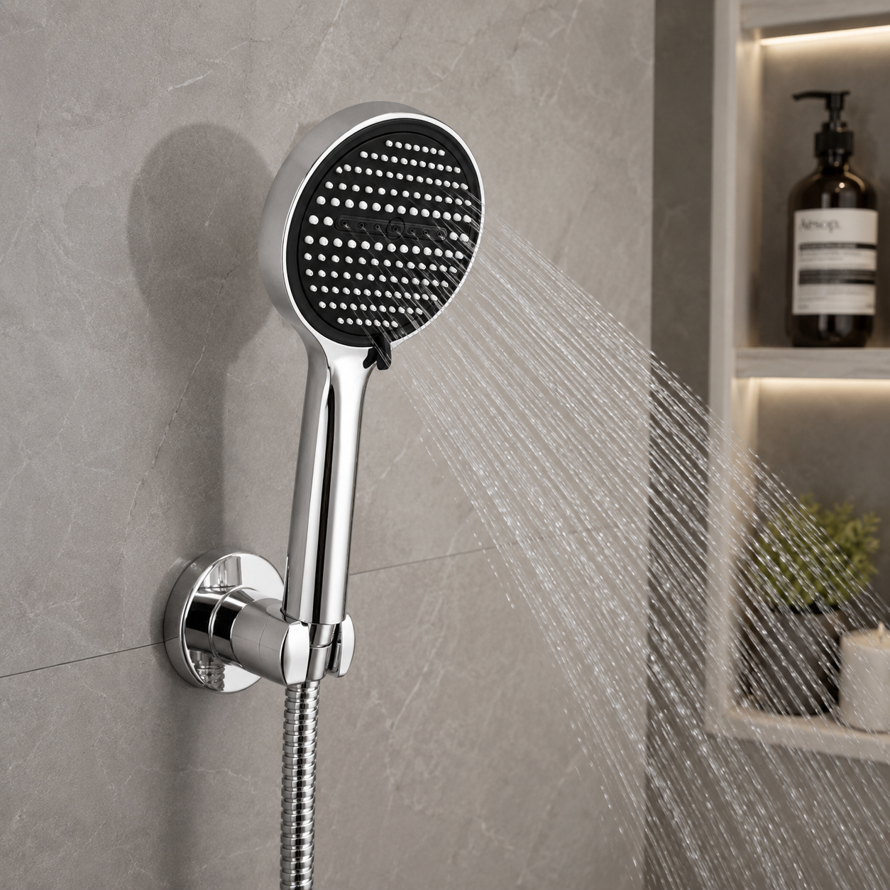 Waterfall Multi Flow Premium Hand Shower Set, High-Pressure Chrome Finish, Complete Set with Wall Hook & 1.5m Premium Hose, Goldx