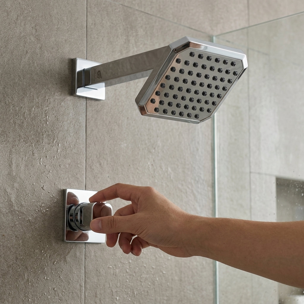 Hex 4" Square Overhead Shower with 9" Shower Arm – Premium ABS | Chrome Finish - Gold-x