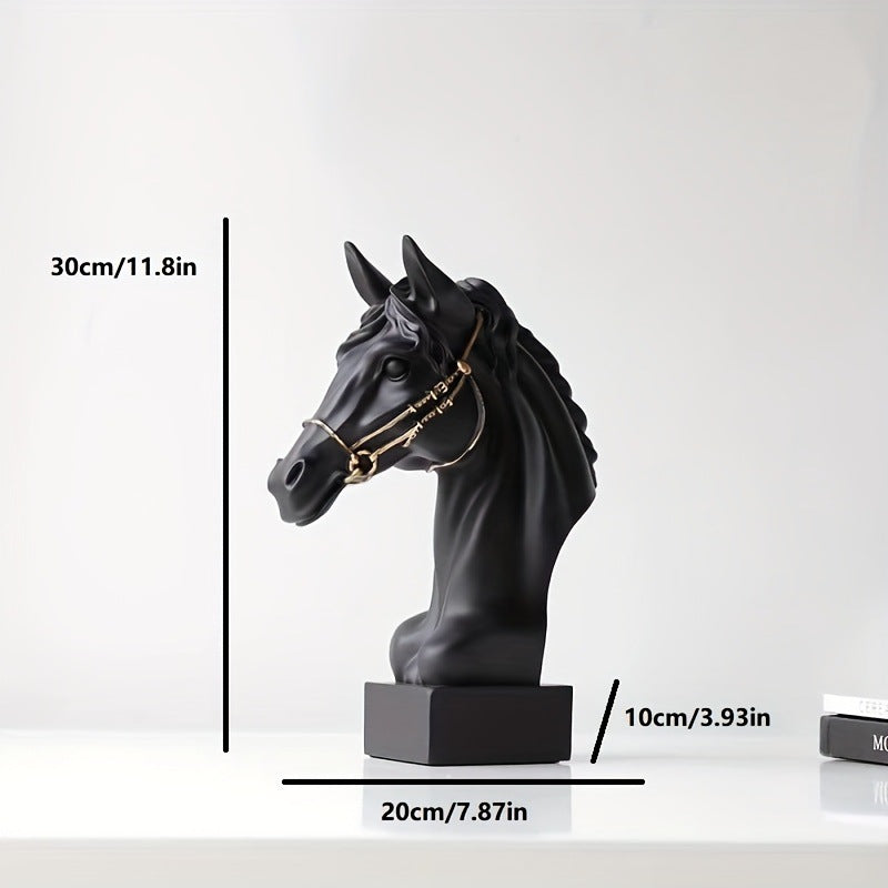 Modern Horse Head Sculpture, Minimalist Resin Tabletop Decor for Living Room, Office & Home, Gold-x