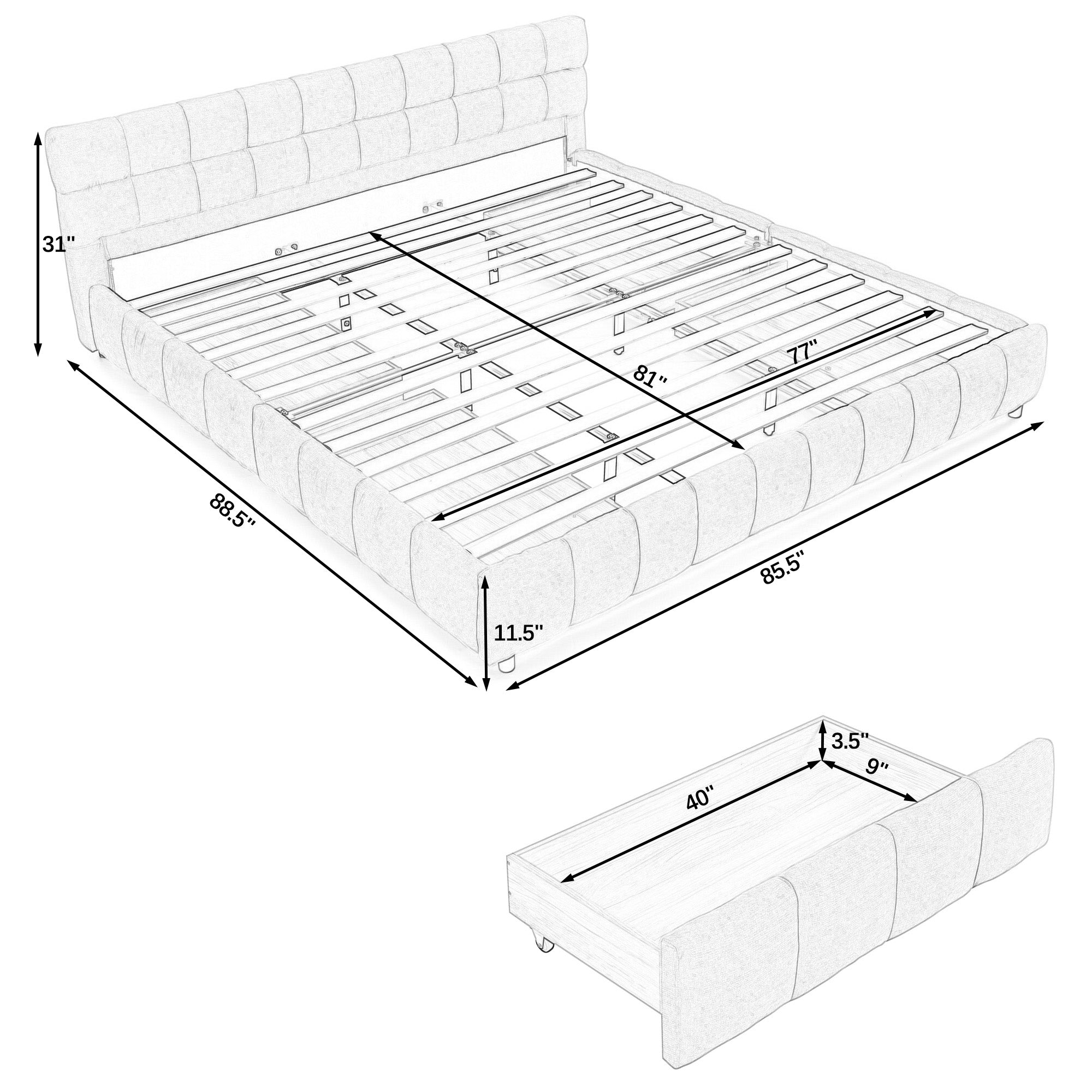 King Size Upholstered Bed