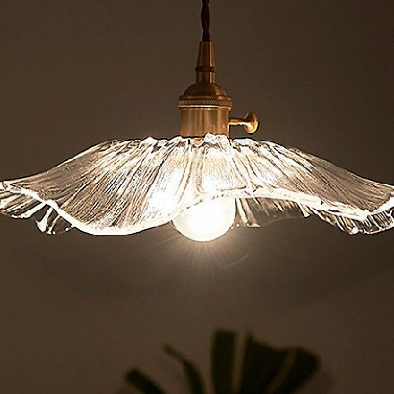 Modern Lotus Leaf Glass Pendant Light, Vintage Copper Hanging Ceiling Lamp for Dining Room, Kitchen Island & Living Room