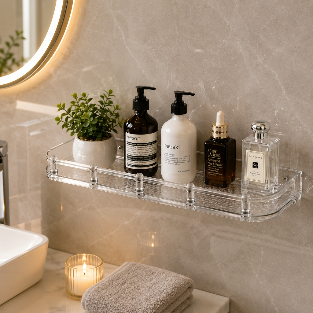 GoldX UB Shelf, Unbreakable Wall-Mounted Bathroom Shelf, Heavy-Duty Storage Rack, Rust-Proof Bathroom Organizer, Gold-x