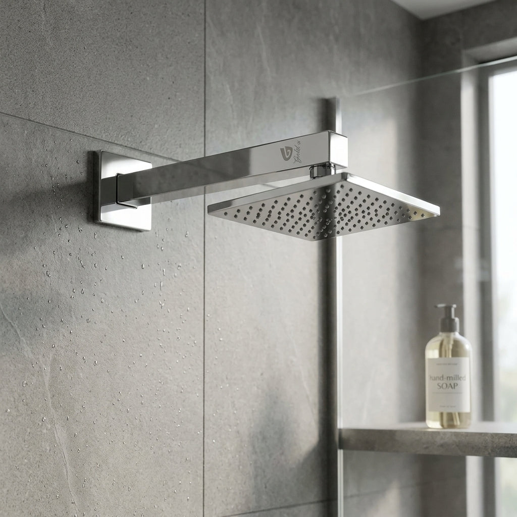 Soft Flow 4" Square Overhead Shower with 9" Shower Arm – Premium Stainless Steel, Chrome, Gold-x