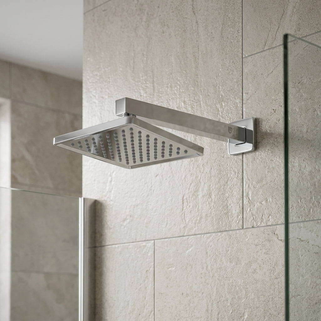 Magic Flow 4" Square Overhead Shower with 9" Shower Arm – Premium Stainless Steel, Chrome Finish, Gold-x