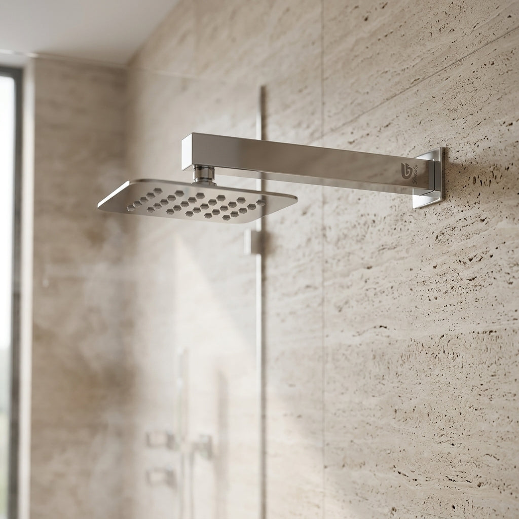Mist Flow 4" Square Overhead Shower with 9" Shower Arm – Premium Stainless Steel, Chrome Finish, Gold-x