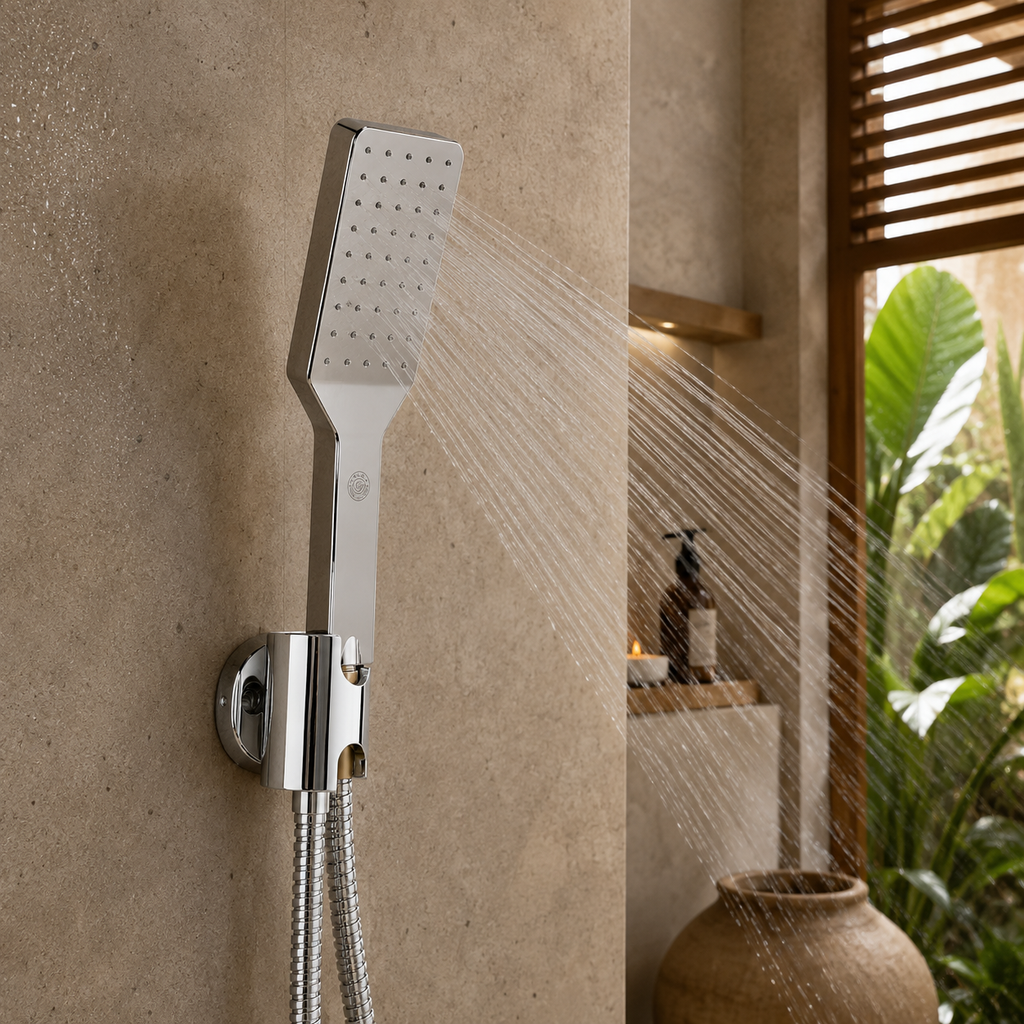 WaterClean Hand Shower Set, Premium Chrome Finish, Complete Set with Wall Hook & 1.5m Premium Hose, Gold-x