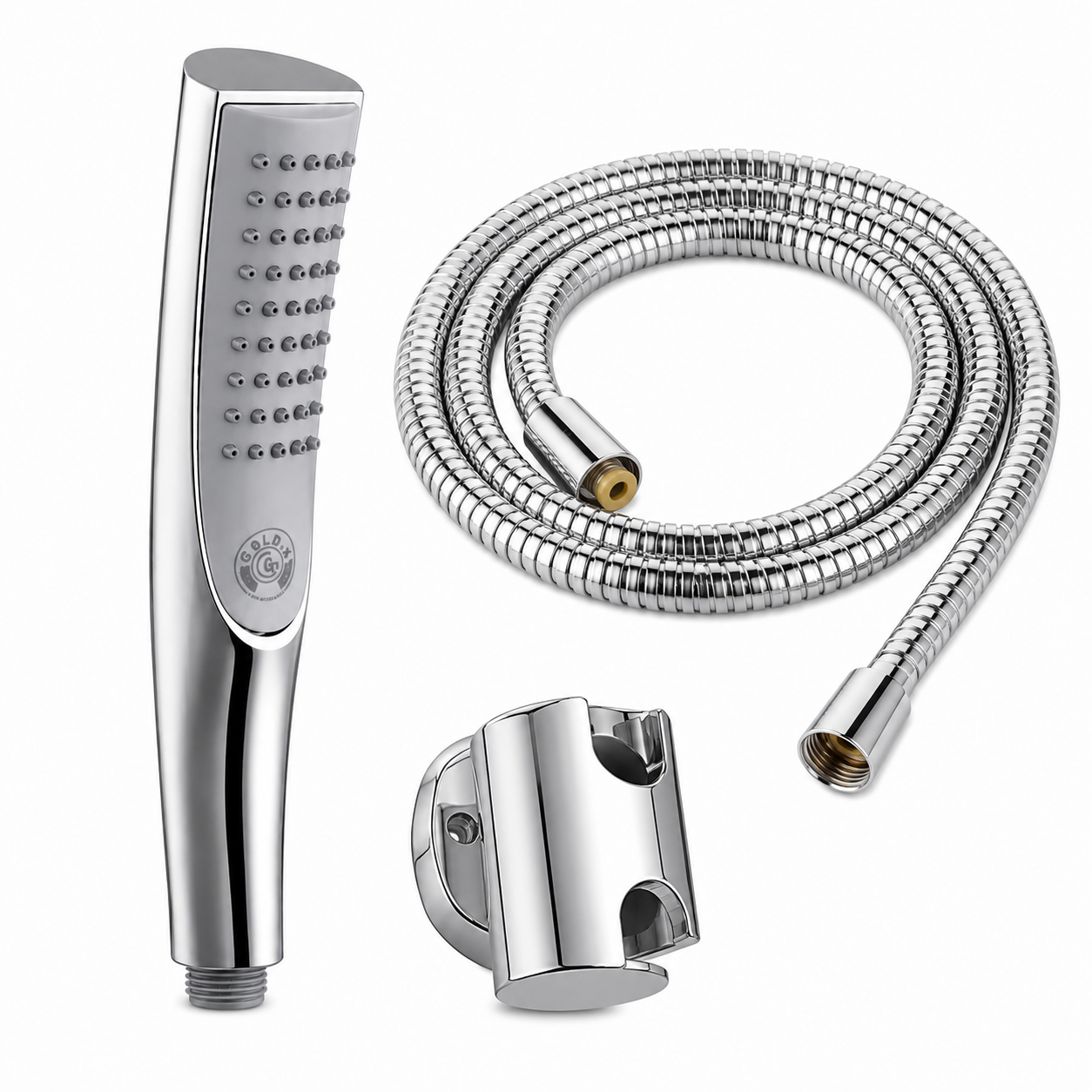 Sleek Gray Premium Hand Shower Set, Chrome Finish, Complete Set with Wall Hook & 1.5m Premium Hose, Gold-x