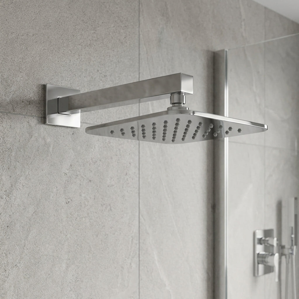 Kollar 4" Square Overhead Shower with 9" Shower Arm, Premium Stainless Steel, Chrome Finish, Gold-x