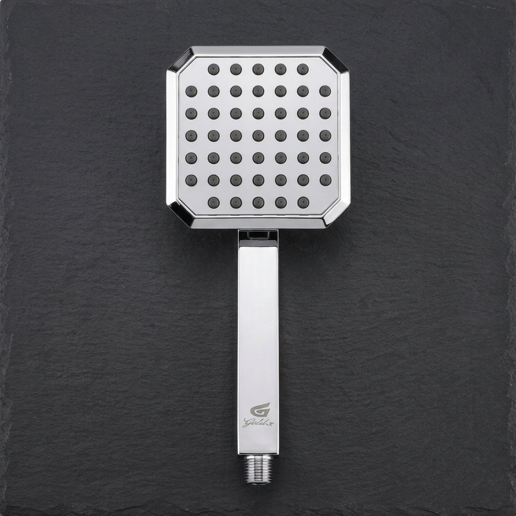 Hex 4" Square Overhead Shower with 9" Shower Arm – Premium ABS | Chrome Finish - Gold-x